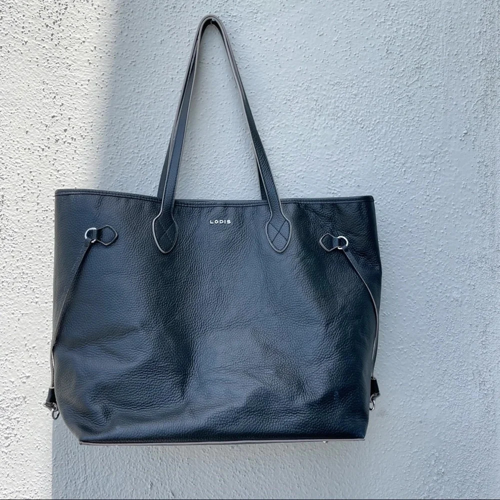 Lodis black pebbled leather tote bag